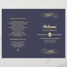 Marineblau | Gold Elegant Folded Wedding Program
