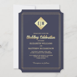 Marineblau | Gold Elegant Wedding Einladung
