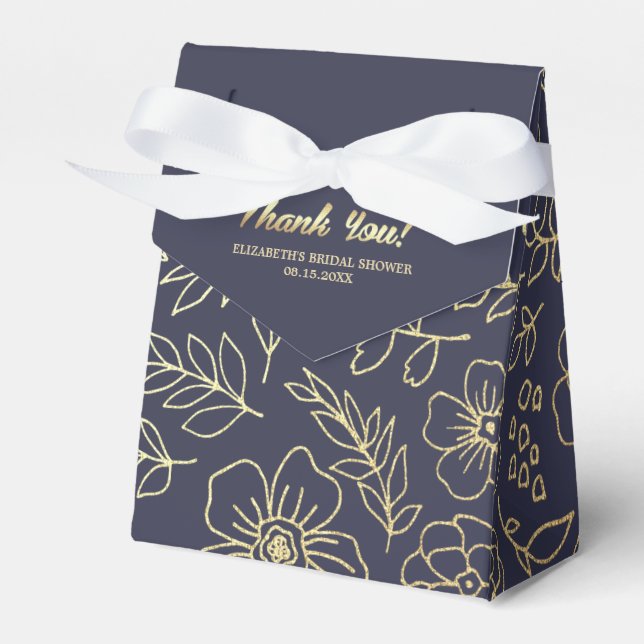 Marineblau | Gold Floral Brautparty Gefälligkeitsb Geschenkschachtel (Vorderseite)
