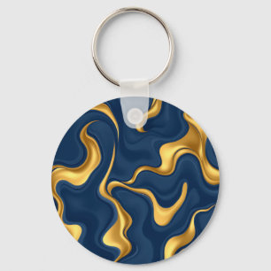 Marineblau-Gold-Marmor-Abstrakt Luxuriöser Wirbel Schlüsselanhänger