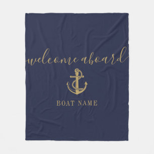 Marineblau Gold Willkommen an Bord Nautischer Boot Fleecedecke