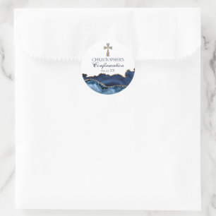 Marineblau Goldene Christliche Kreuz Konfirmations Runder Aufkleber