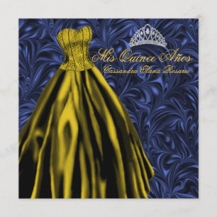 Marineblau Goldene Quinceanera in königlicher Mari Einladung