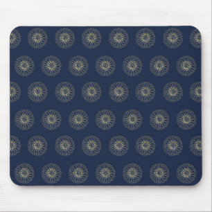 Marineblau Goldene Zinnien-Blumenmedaillons Mousepad