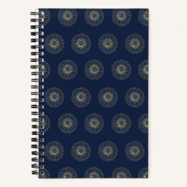 Marineblau | Goldene Zinnien-Blumenmedaillons Notizbuch