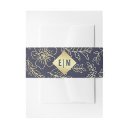 Marineblau | Goldflorale Hochzeit Einladungsbanderole