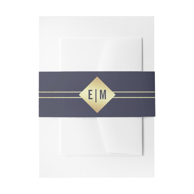 Marineblau | Goldhochzeit Einladungsbanderole (Vorderseite Beispiel)