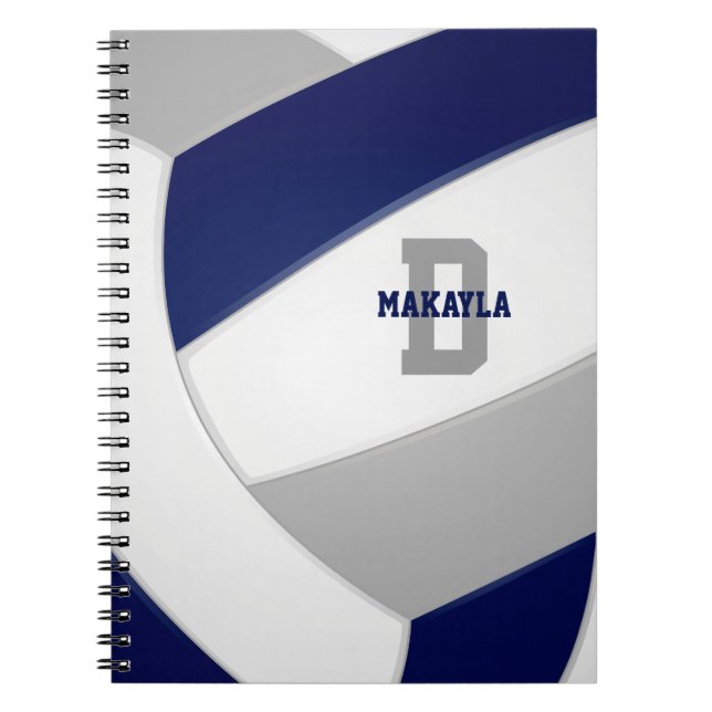 Marineblau, graue Mädchen, Jungen Volleyball Notizblock (Vorderseite)
