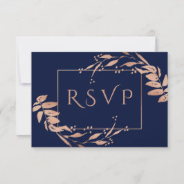 Marineblau | Hochzeit von Gold-Foliage-Rose RSVP Karte