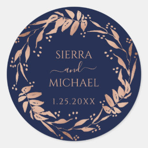 Marineblau   Hochzeit von Gold-Foliage-Rose Runder Aufkleber