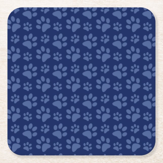 Marineblau-Hundetatzen-Druckmuster Rechteckiger Pappuntersetzer (Vorderseite)