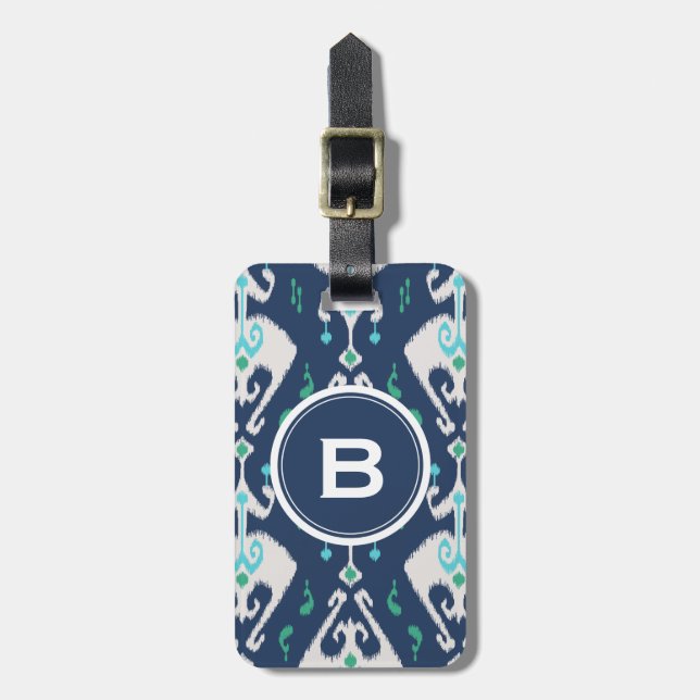 Marineblau ikat des Chic modernes aquamarines Gepäckanhänger (Vorderseite vertikal)