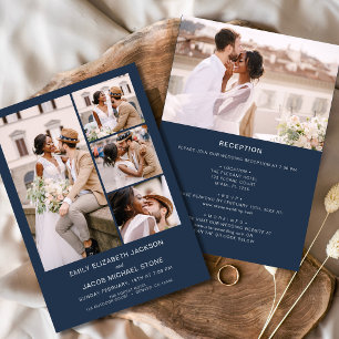 Marineblau in einem Minimalistischen Foto Hochzeit Einladung