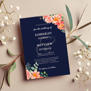 Marineblau Korallenrosa Aquarellfarbe elegante Hoc Einladung