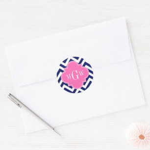 Marineblau Lg Chevron Heißrosa #2 Quatrefoil 3 Mon Runder Aufkleber