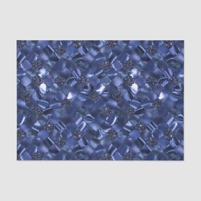 Marineblau marokkanisches Quatrefolienmuster Seidenpapier (Vorderseite)