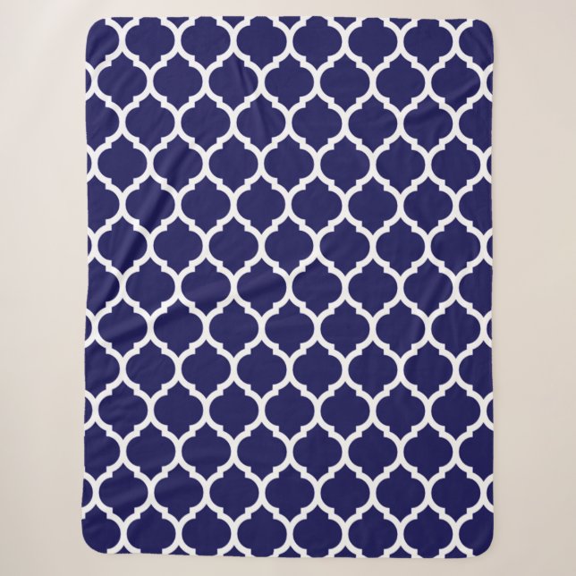 Marineblau marokkanisches Quatrefolienmuster Sherpadecke (Vorderseite)