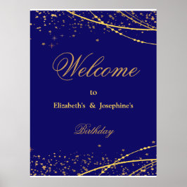Marineblau mit goldenen Sternen Doppelgelenk Gebur Poster