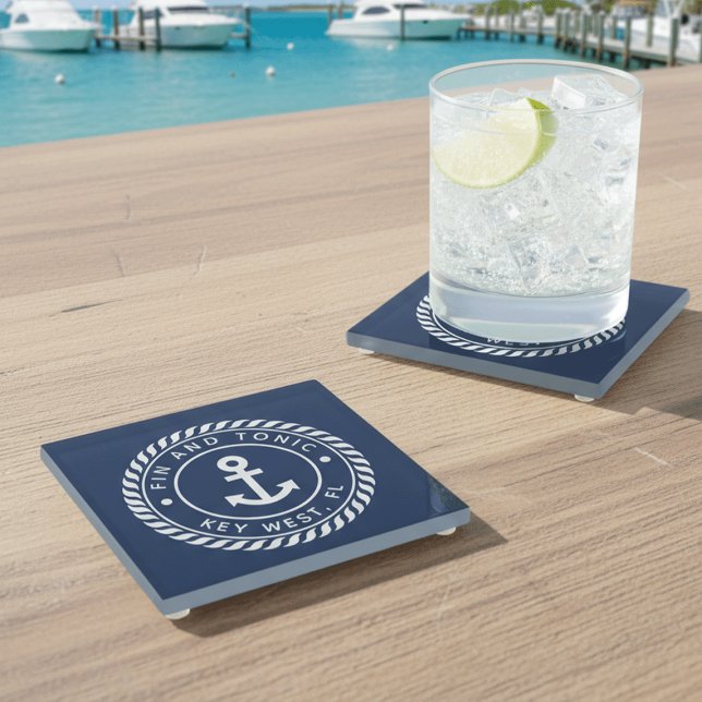 Marineblau | Name des Logos für "Rope & Anchor" Glasuntersetzer (Von Creator hochgeladen)