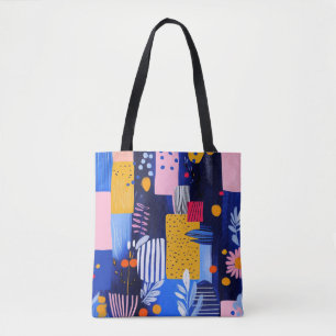 Marineblau Pink Gelb Geometrisch Botanisch Tasche