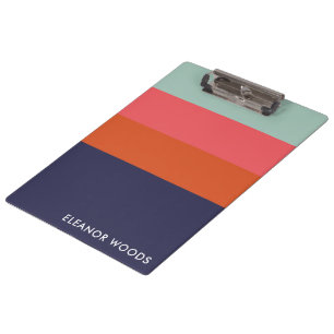 Marineblau Rosa Geometrisch Gestreift Personalisie Klemmbrett