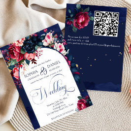 Marineblau rosa Vintage Rose Hochzeit modernen Bog Einladung