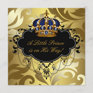 Marineblau Schwarz Gold Prinz Baby Shower für Jung Einladung