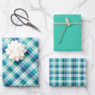 Marineblau, Seafoam-Nebel, Teal... Tartan Karo Geschenkpapier Set
