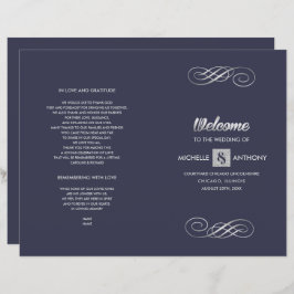 Marineblau | Silver Elegant Folded Wedding Program