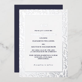 Marineblau | Silver Elegant Luxury Wedding Folieneinladung