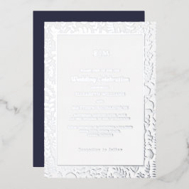 Marineblau | Silver Elegant Luxury Wedding Real Folieneinladung