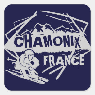 Marineblau-Skilogo-Kunstaufkleber Chamonix Quadratischer Aufkleber