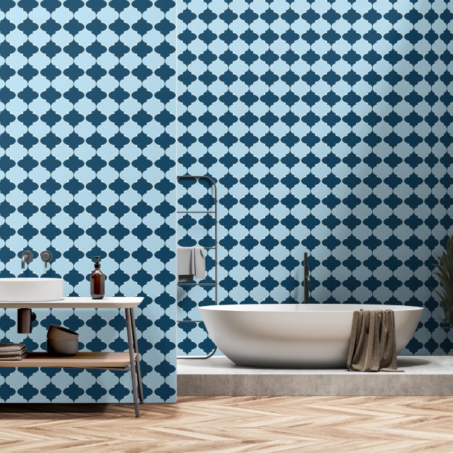 Marineblau und babyblau-marokkanisches Muster Tapete (Badezimmer)