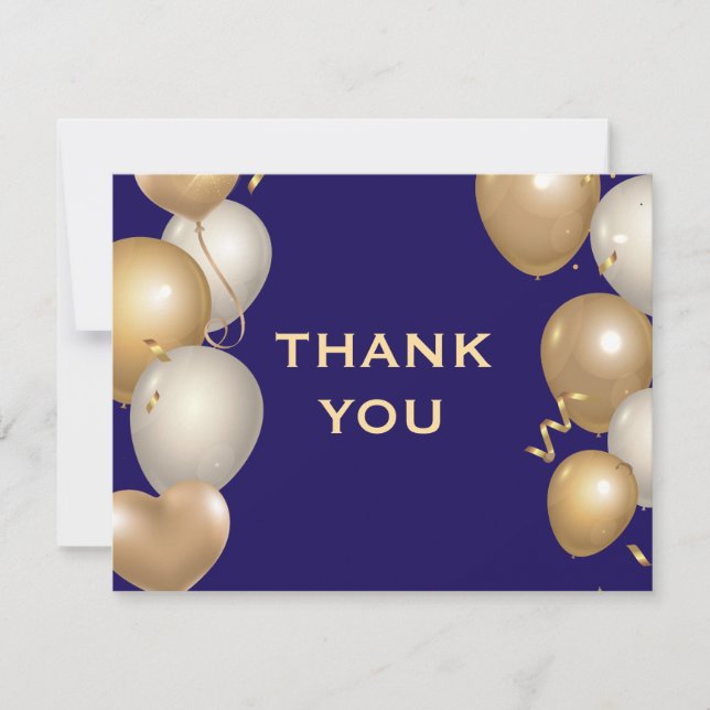 Marineblau und Goldballons Confetti Dankeskarte (Vorderseite)