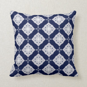 Marineblau- und Graudiamant-Design Kissen