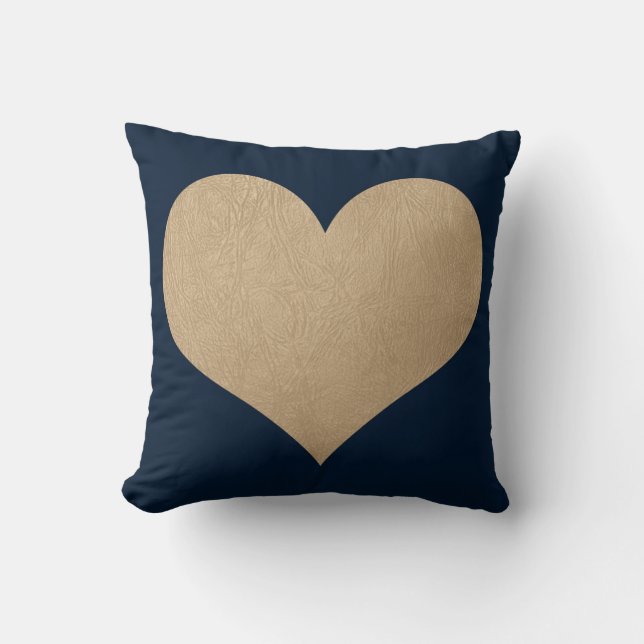 Marineblau und Imitatgoldlederherz Kissen (Vorderseite)