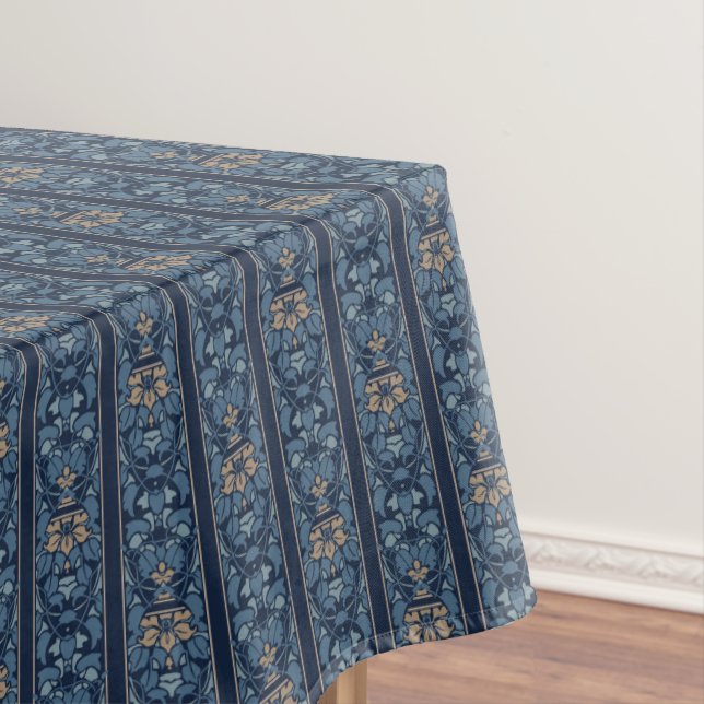 Marineblau und Kaffestreifenblumenmuster Tischdecke (Beispiel)