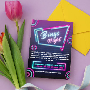 Marineblau und Neon moderne Bingo-Nacht-Einladunge Einladung