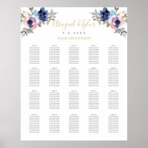 Marineblau- und Rosafarbenes Blumen Hochzeitsempfa Poster