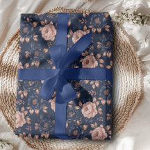 Marineblau und Roségold Blumenverpackungspapier