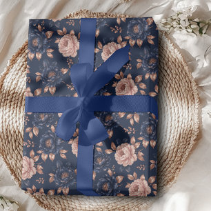 Marineblau und Roségold Blumenverpackungspapier Geschenkpapier