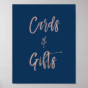 Marineblau- und Roségold-Glamour-Karten und -Gesch Poster
