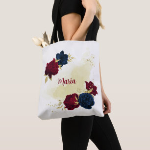 Marineblau und rote Blume Gold Tasche