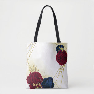 Marineblau und rote Blume Gold Tasche