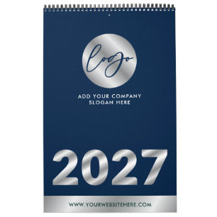 Marineblau- und Silber-Firmenlogo Werbe-2027 Kalender