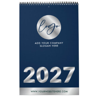 Marineblau- und Silber-Firmenlogo Werbe-2027 Kalender