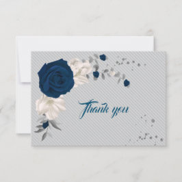 Marineblau und weiße Blume, graue Blätter Dankeskarte