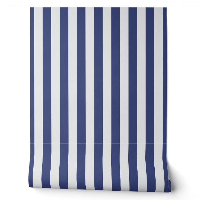 Marineblau und weißer Markisenstreifen Tapete (Abrollen)