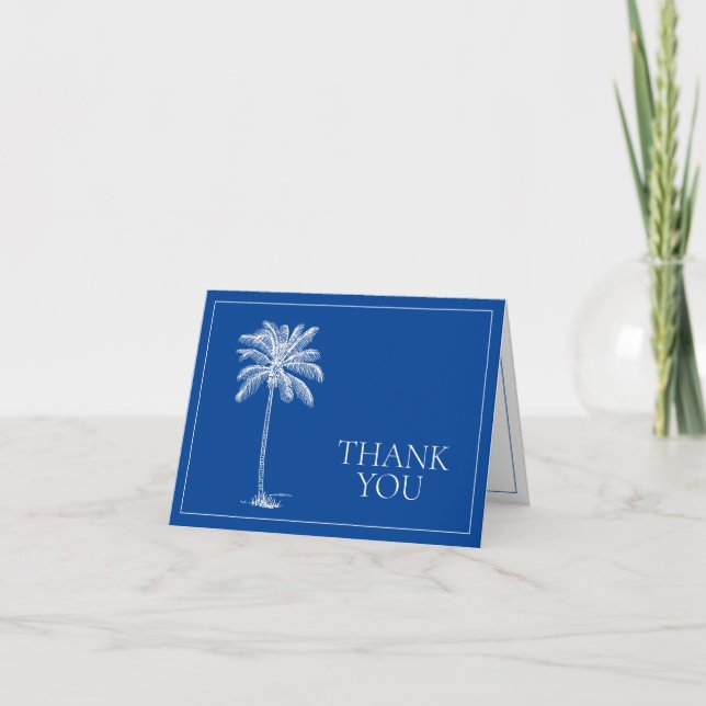 Marineblau und weißer Palmenbaum Dankeskarte (Vorderseite)