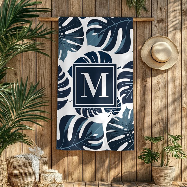 Marineblau und weißes Monsteron-Strandtuch Strandtuch (Von Creator hochgeladen)